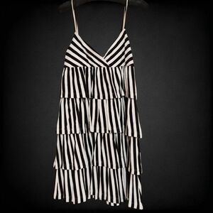 Vintage Betsey Johnson Black & White Stripe Ruffle Dress
